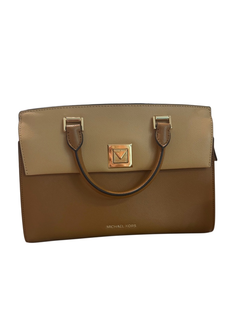 Michael Kors Sylvia Medium Crossgrain Leather Satchel Two-toned
